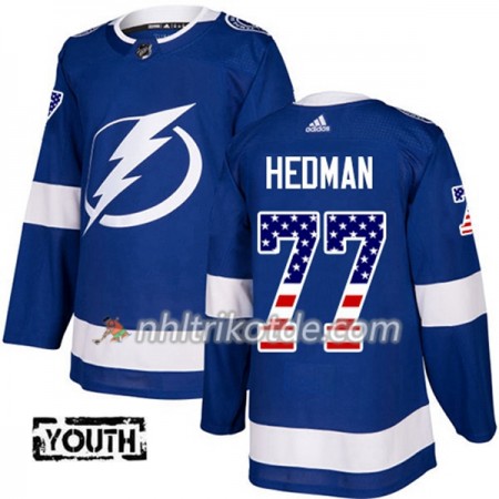 Tampa Bay Lightning Trikot Victor Hedman 77 Adidas 2017-2018 Blau USA Flag Fashion Authentic - Kinder